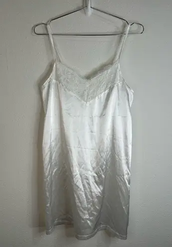 Unbranded White Satin Slip Dress with Lace Trim