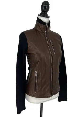 Ralph Lauren  Black Label Leather & Cashmere Color block Moto Jacket