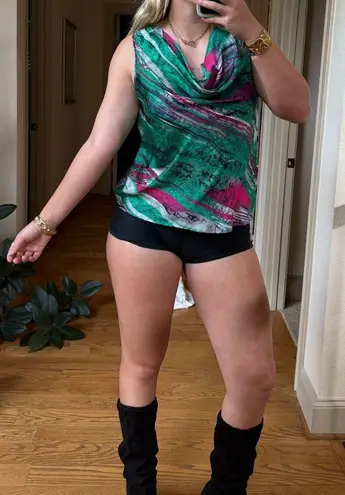 Elementz Y2K cowl neck green and pink swirl print tank top