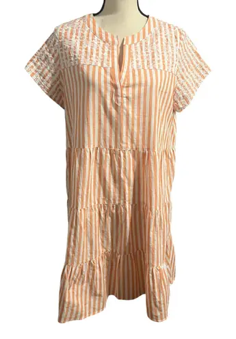Tyler Boe Women's Orange White Stripe Linen Blend Claudia Dress Sz M Embroidery Size M