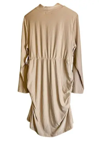 Full Circle Trends NWT Women's 2X Stretchy Beige Bodycon Ruched Mock Neck Dress