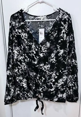 Cooper and Ella  Black Floral Button Down Tie Top Size 1X New P1-229