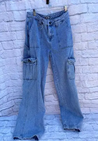 Hot Topic Y2K Wide Led  Blue Cargo Jeans Size 7-Club Jeans