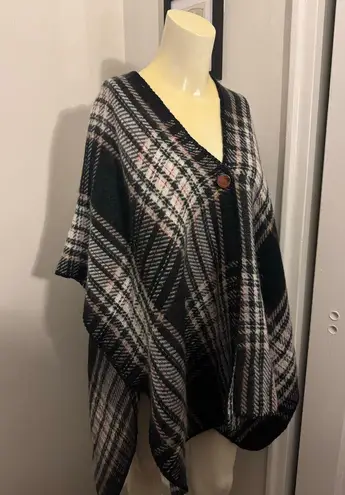Style & Co One Size Reversible Houndstooth Topper Black Coverup Poncho Wrap - Image 6