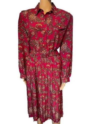 Andrea Gayle Petites Vintage 90s Red Eclectic Paisley Floral Secretary Dress Size 12
