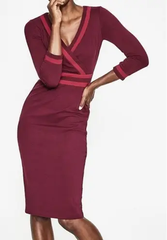 Boden USA Boden Nellie Ponte Knee Length Surplice Dress Mulled Wine Red Women’s Size 4