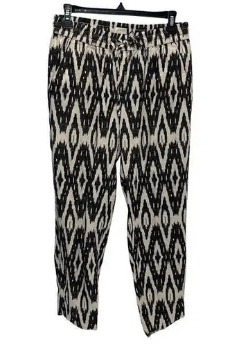 J. Crew Women's Black Aztec Drawstring Stretch Waistband Linen Blend Pants Size Size 2