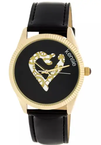 Kensie Women's Black Gold Gear Heart Patent Strap Watch