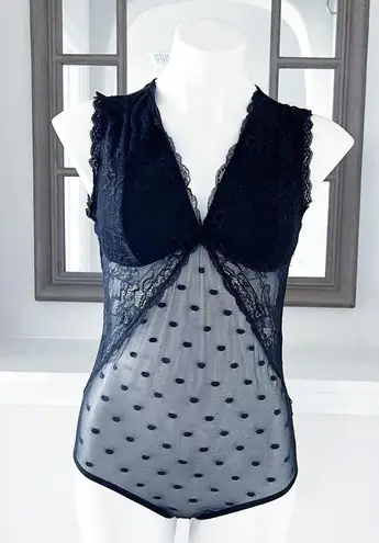 Flora Nikrooz Mesh Bodysuit Black Sheer Lace Floral Size L