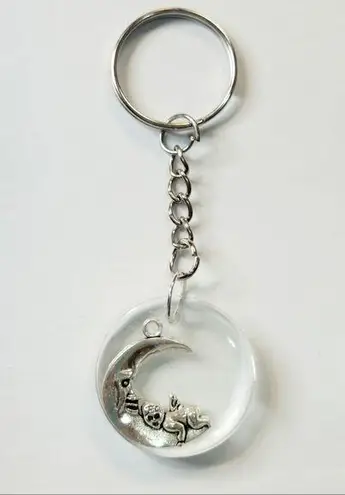 Silver Moon and Cupid resin Keychain handmade