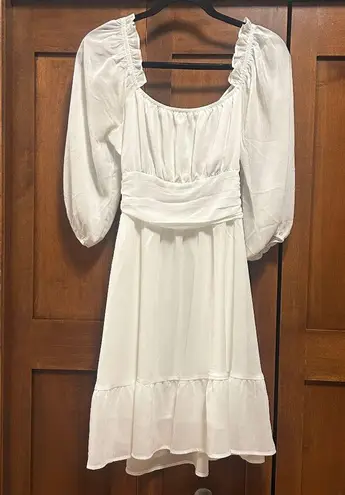 Women's Tie Back White Short Lined Summer Dress Square Neck A Line Size Small LN