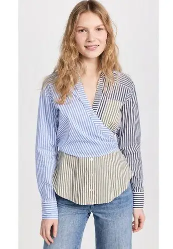 Veronica Beard Women's Mayfair Striped Button Front Wrap Top size 0 Quiet Luxury
