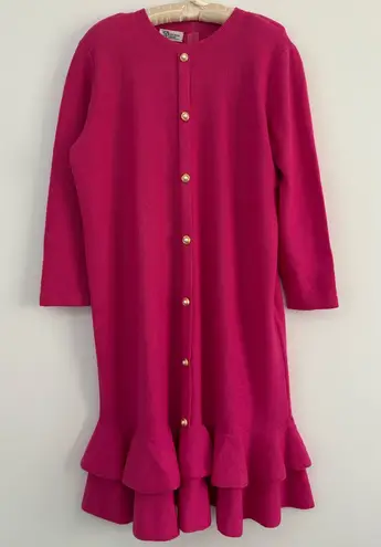 Vintage 80s Bright Pink Dunollie Looms Ruffle Hem Knit Dress Size 10