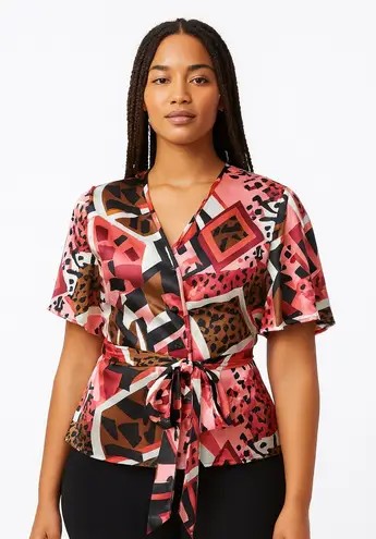 Etcetera Vtg Y2K op art silk belted blouse