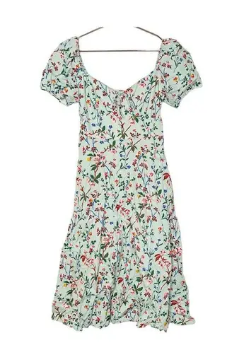 LK Bennett L. K. BENNETT Mint Green Floral Phelia Puff Sleeve Sweetheart Midi Dress Size 4