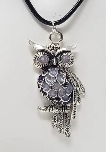 Handmade Owl Pendant w/ Lavender, Purple & White Metallic Resin Necklace