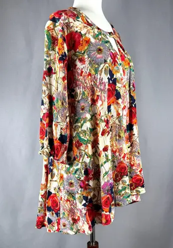 Floral Multicolor Flowy Tunic Top by Fortuity Size L Boho Lagenlook Artsy Fairy Size L