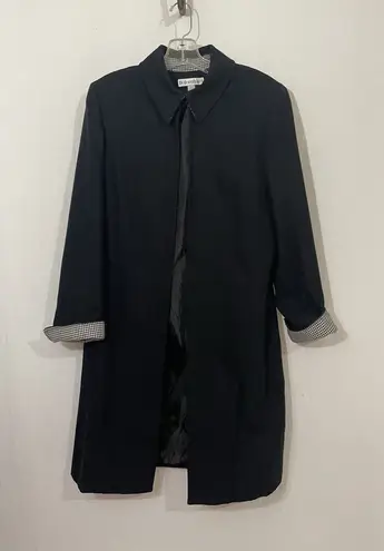 Dress Barn Wool Blend Open Trench Long Jacket Houndstooth Women’s 10 Black