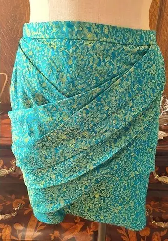 Peter Som Turquoise & Gold Silk Draped Skirt