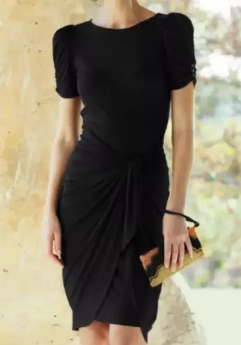 Peruvian Connection Sarong Tie Waist Puff Sleeve T-Shirt Dress Pima Cotton Black