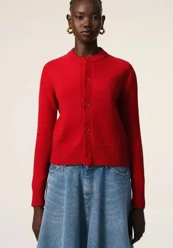 Ami RED Heart WOOL KNIT DE COEUR CREWNECK CARDIGAN Sweater