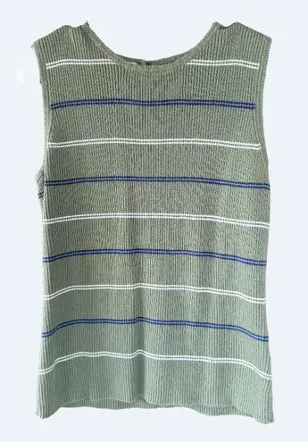 Basic Editions Sage Green Striped Ribbed Tank Top Size L Fits S/M Y2K 90s Size L