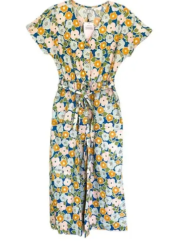 Monki Asos Blue Orange Retro Floral Short Sleeve Playsuit Jumpsuit Size XS