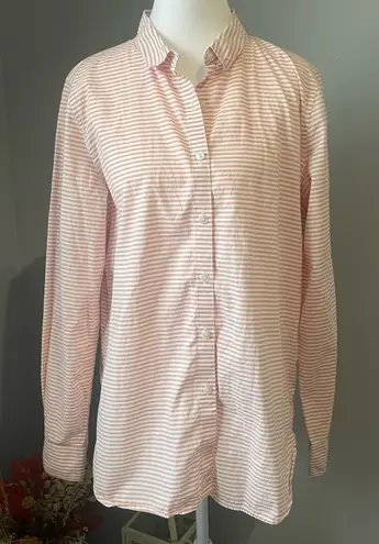 Garnet Hill Pink White Stripe 100% Cotton Button