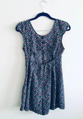 Reformed Navy Blue & Pink Floral Open Back Romper Jumpsuit Size M Size M