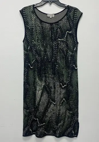 St. John Sport Women Sz 6 Greeb Black Animal Print Sheath Knit Dress