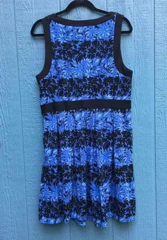 Elle Striped Floral Sleeveless Dress Pleated Blue