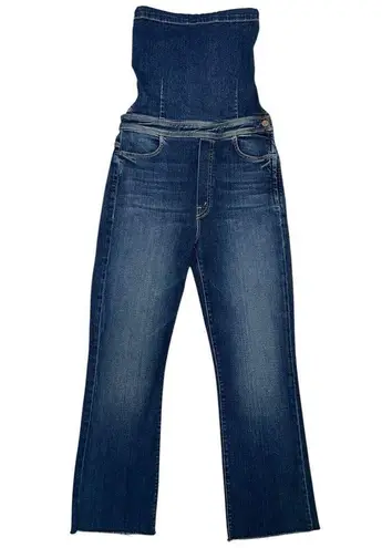 Mother The Tie Back Hustler Ankle Fray Jumpsuit in Pardon My French Denim 30 Blue