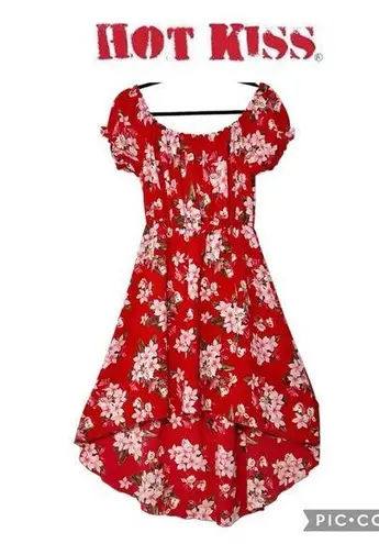 Hot Kiss women Off shoulder high-low floral red dress size L