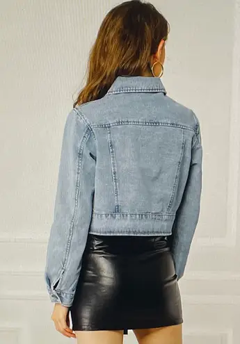 Allegra K Y2K Cropped Light Washed Jean Jacket, size L