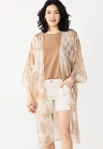 Sonoma  Radial tie dye kimono tan white coverup