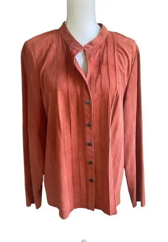 Worth Women’s 100% Leather Button Down Long Sleeve Blouse Orange Rustic 16