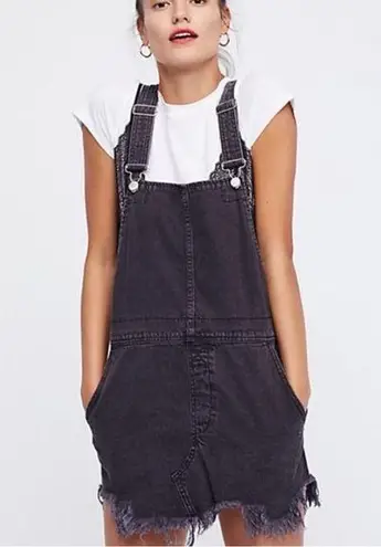 Free People torn up black denim overall dress