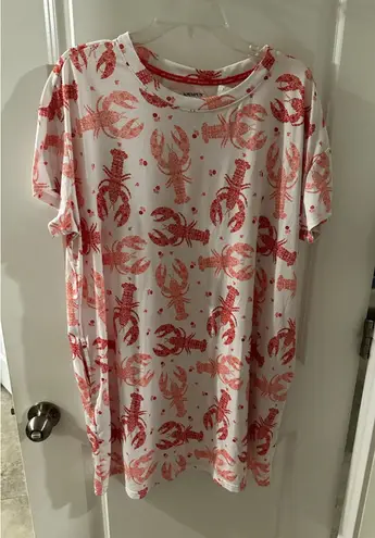 Women's Joyspun White Red Lobster Print Pajama Dress Nightgown L