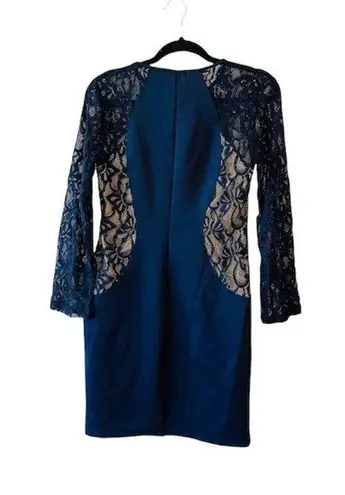 Enfocus Studio Navy & Tan Inset Lace Bodycon Mini Dress