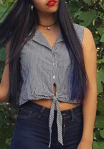 ICE black and white gingham crop top Size M