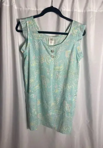 Vintage Gilligan & O’Malley Sleeveless House Dress Abstract Pastel Print U.S.A. Green Size M