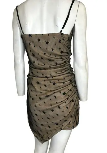 Storia  Star Print Mesh Ruched Mini Dress Black Beige Size Small NWT