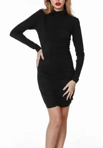 Bobi NEW Shirred Turtleneck Mini Dress in Black Large