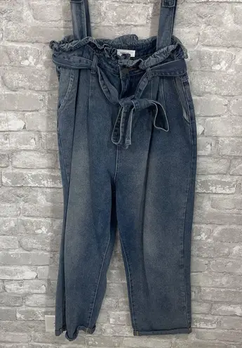 Hashttag in Trend Stylish Suspender Straps Blue Denim Overall Jeans Size L
