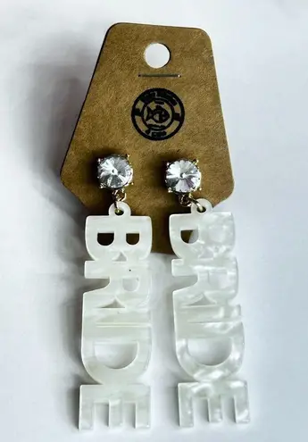 New BRIDE Earrings! White Acrylic Letters with rhinestones/gold tone setting Gold