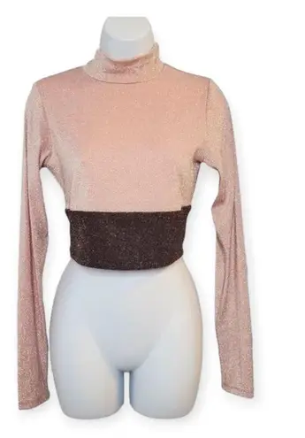 Naked Wardrobe | NWT | M | On the Glow Sparkle Colorblock Long Sleeve Crop Top