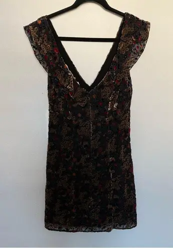 Willow & Clay Floral Print Velvet Burnout Babydoll Mini Dress V-Neck Small