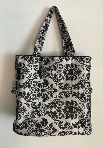 Tote Bag Silver and Black Venetian Damask Style Brocade Carryall