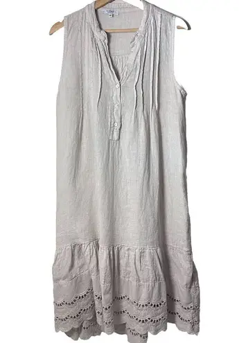 Rosemarine Dress 100% Linen Made In Italy Midi Short Sleeves S Eyelet Fl…