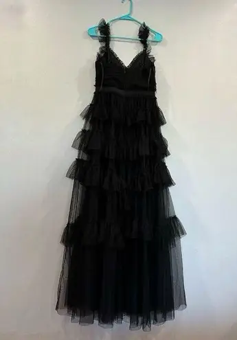 Betsy and Adam  Black Tiered Ruffle Mesh Dress 6 NWOT